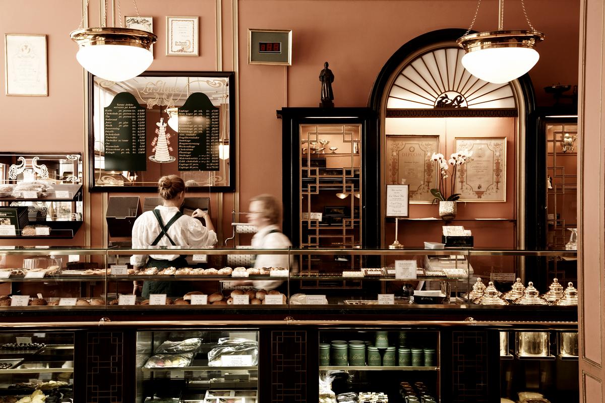 Traditional Danish cakes and pastries at La Glace in the heart of Copenhagen.