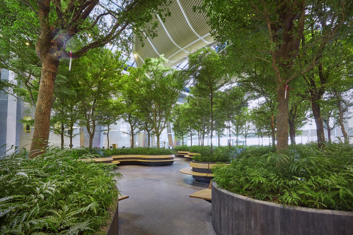 The tree-filled atrium inside Crowne Plaza Copenhagen Towers.